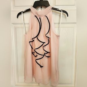 Pink High Neck Dress Shirt with Ruffles, Size Small